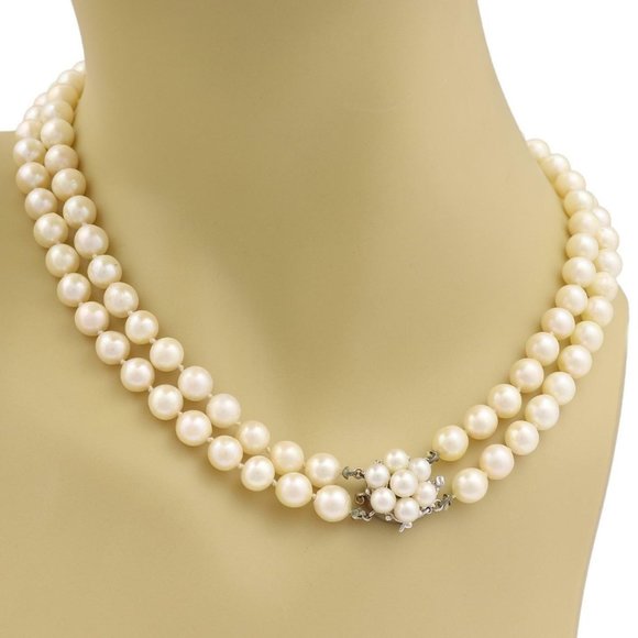 Vintage 14k WGold Double Strand Pearls Necklace - Picture 1 of 4